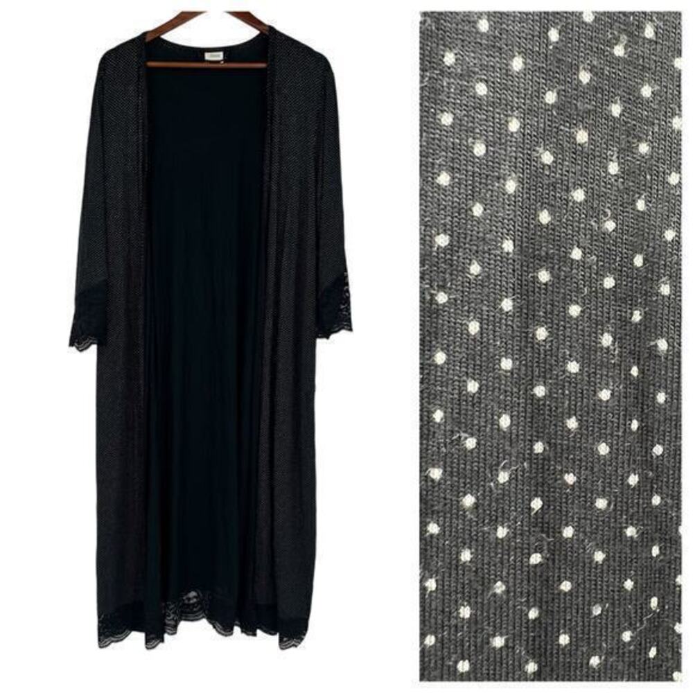 Soma light weight black & white polka dot robe lace cuff sleeve size large